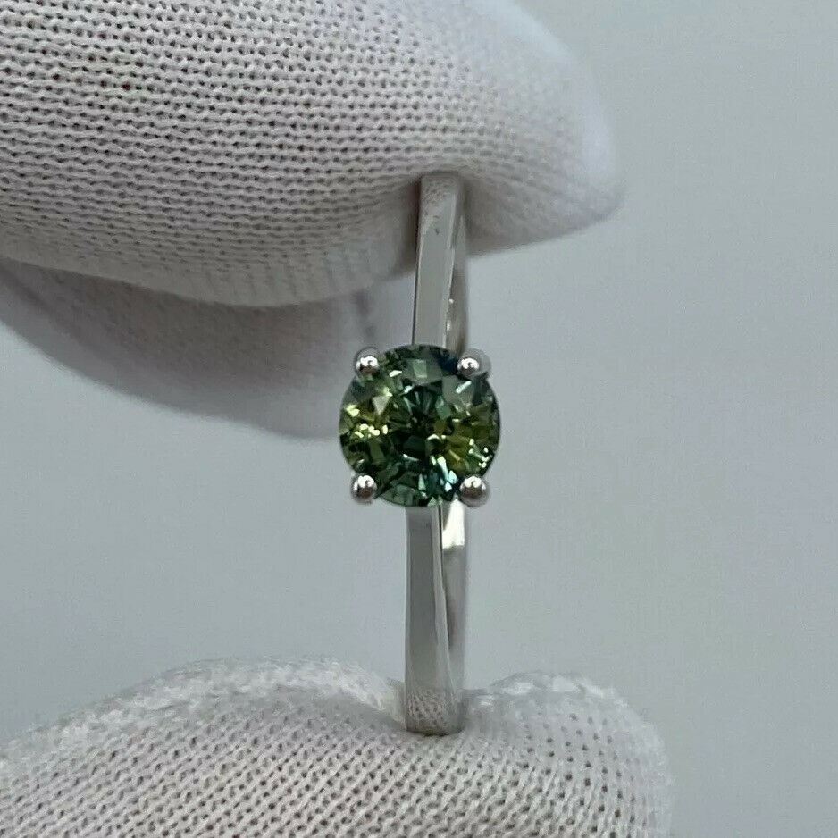 Parti Colour Green Blue Australian Sapphire Round 18k White Gold Solitaire Ring