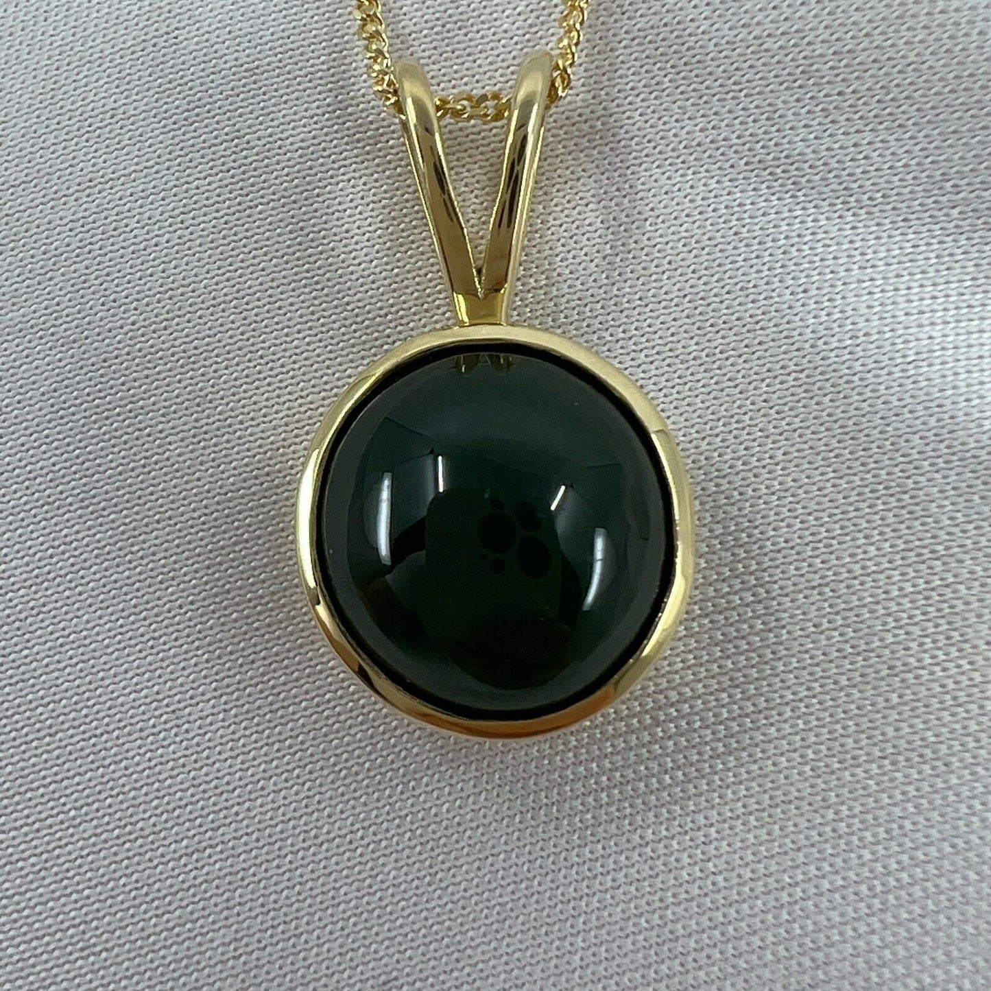 GIA Certified 4.94ct Untreated Jade A Grade 18k Yellow Gold Round Pendant