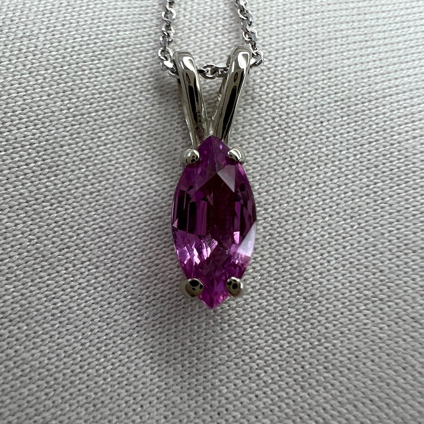 IGI Certified Fine Vivid Pink Unheated Sapphire Marquise Cut White Gold Pendant