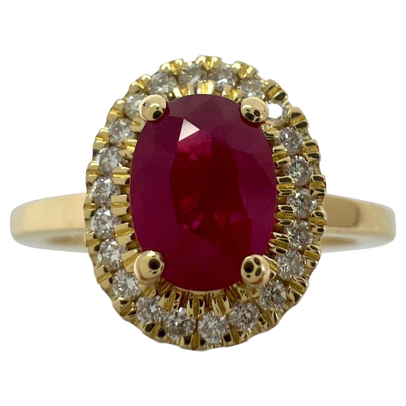 Carat Deep Red Ruby And Diamond Oval Cut 18k Yellow Gold Halo