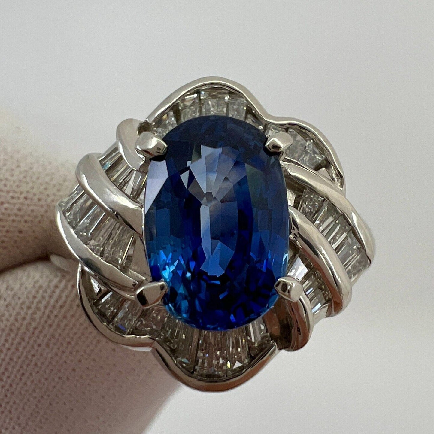 3.27 Carat Ceylon Blue Sapphire & Diamond Platinum Fancy Cocktail Cluster Ring
