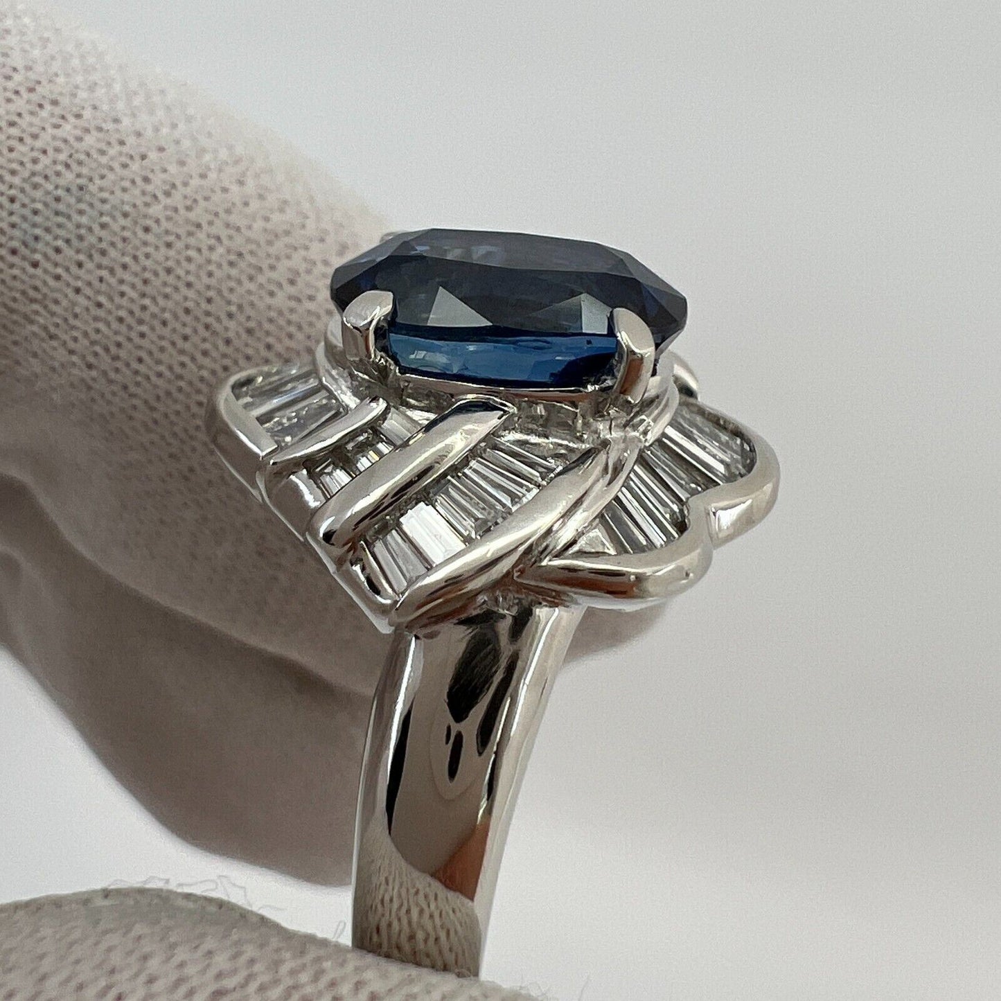 3.27 Carat Ceylon Blue Sapphire & Diamond Platinum Fancy Cocktail Cluster Ring