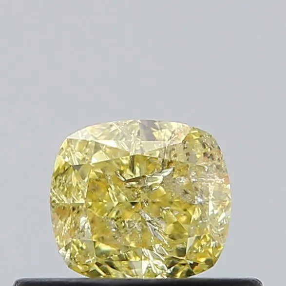 0.41ct Cushion modified Natural Diamond (Colour Fancy Intense Yellow, Clarity I2, Cut GD, GIA Certified)