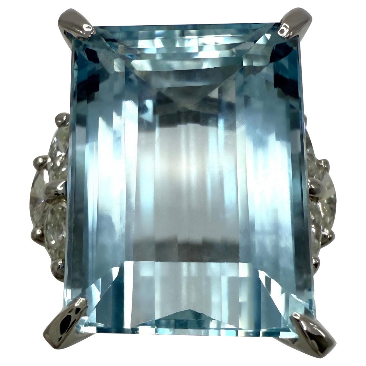 10.06ct Vivid Blue Emerald Cut Aquamarine And Diamond Platinum Cocktail Ring