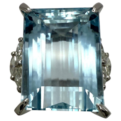 10.06ct Vivid Blue Emerald Cut Aquamarine And Diamond Platinum Cocktail Ring