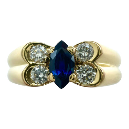 Vintage Van Cleef & Arpels Deep Blue Sapphire & Diamond Butterfly Marquise Ring