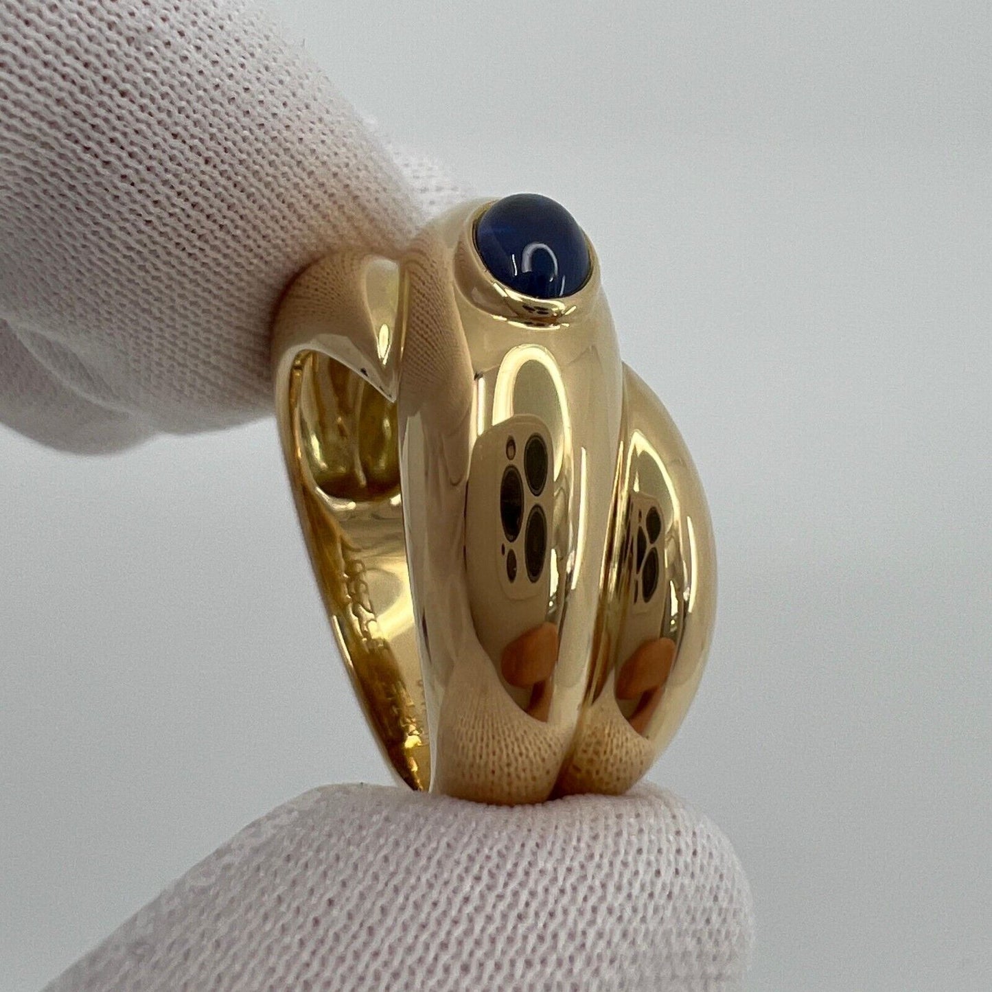 Vintage Cartier Blue Sapphire Oval Cabochon 18k Yellow Gold Colize Dome Ring 50