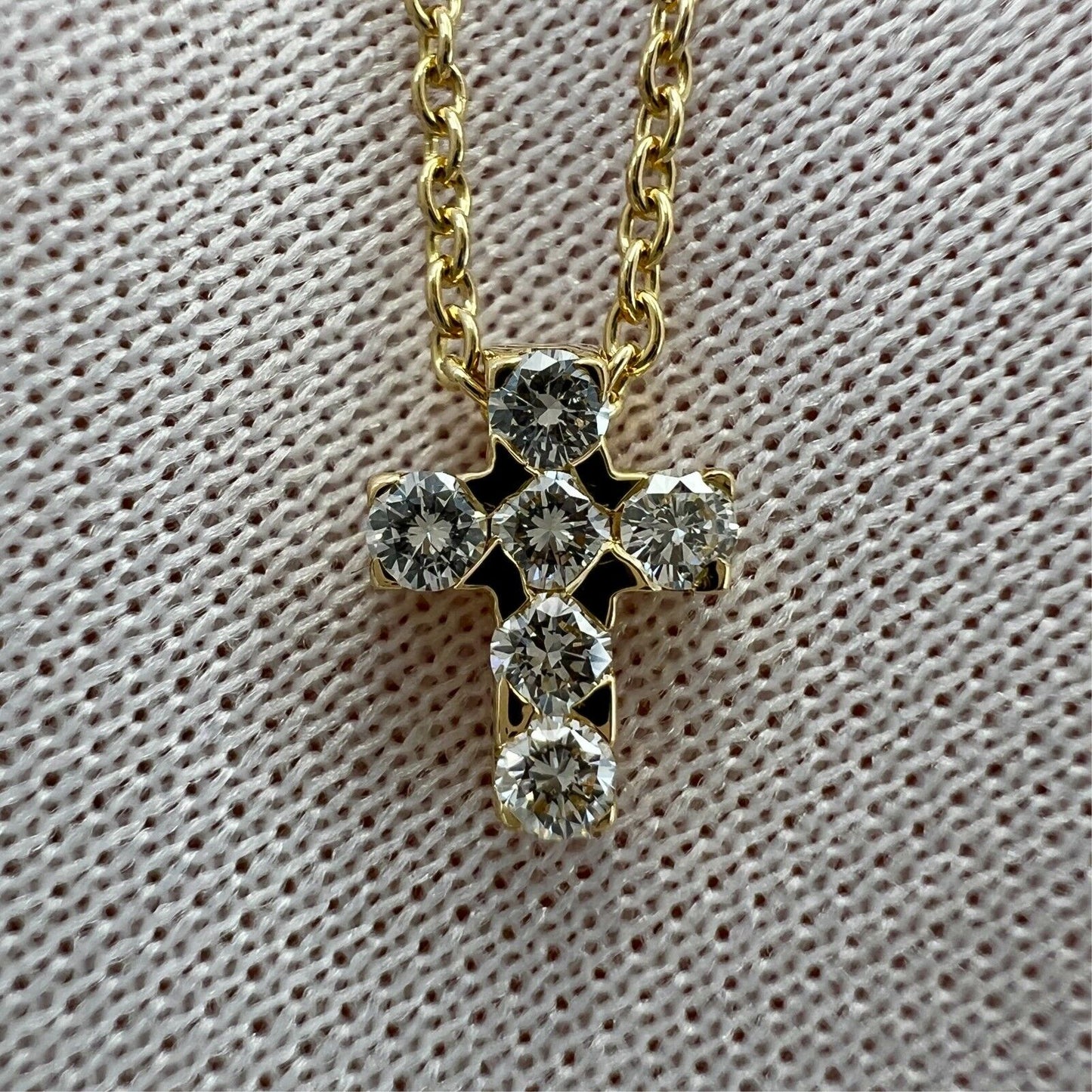 Vintage Van Cleef & Arpels Mini Cross Diamond 18k Yellow Gold Pendant Necklace