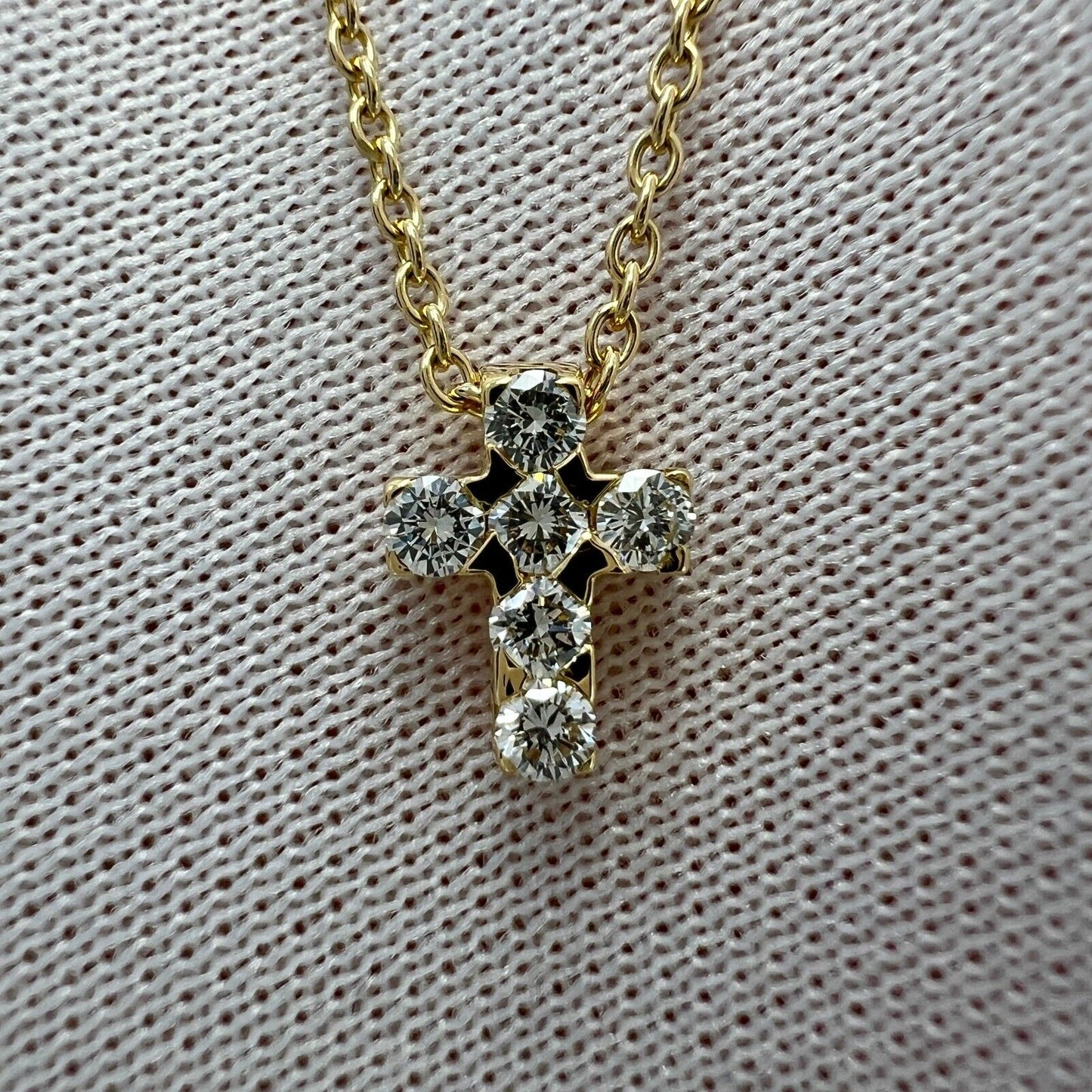 Vintage Van Cleef & Arpels Mini Cross Diamond 18k Yellow Gold Pendant Necklace