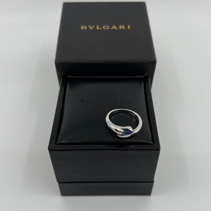 Vintage Bvlgari Astrea Vivid Blue Sapphire Oval Cut 18k White Gold Bypass Ring