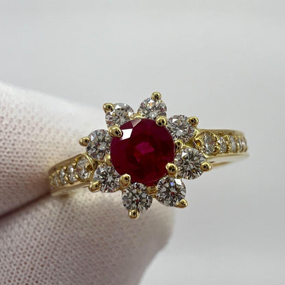 Vintage Tiffany & Co. Red Ruby & Diamond Flower 18k Yellow Gold Cluster Ring