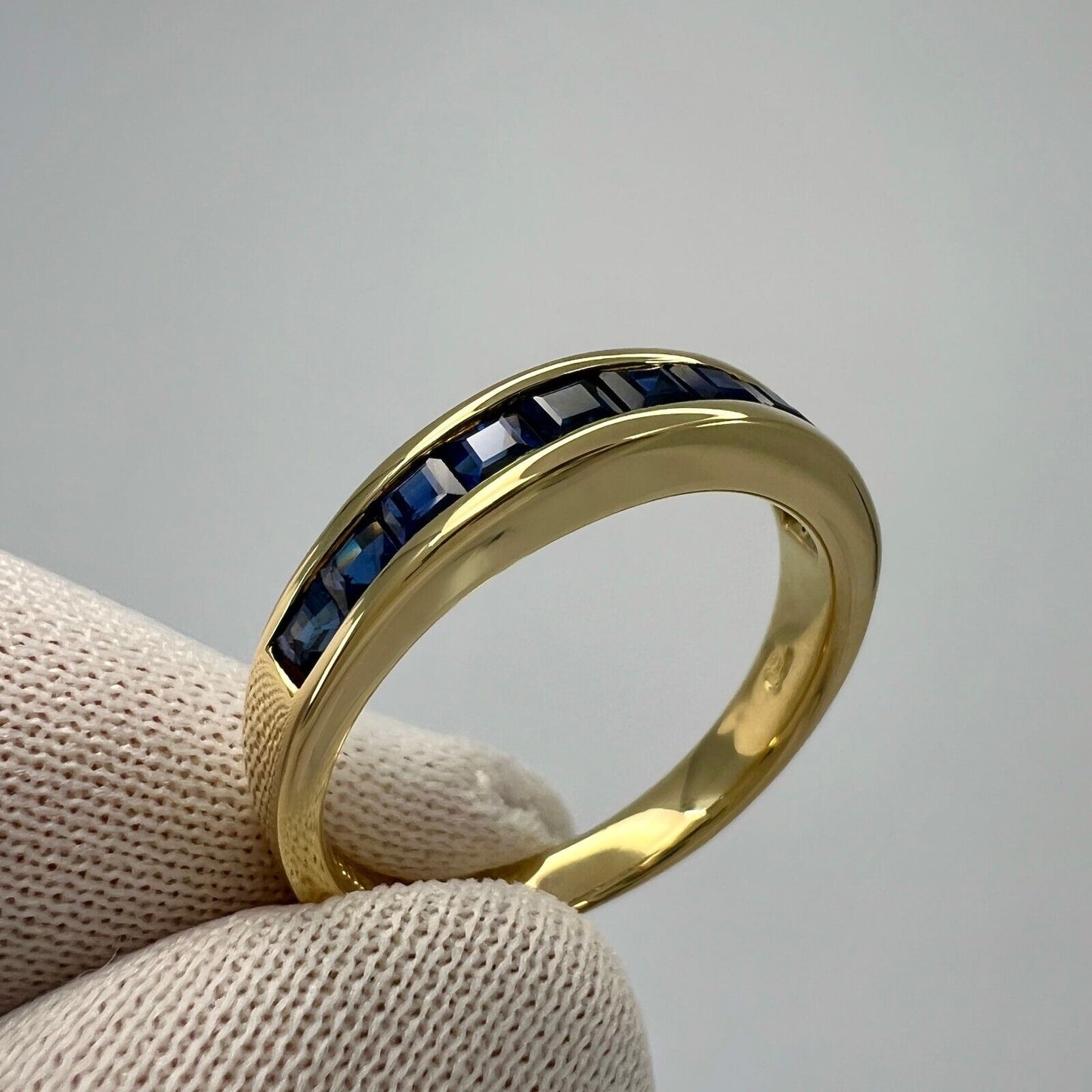 Tiffany & Co. Blue Sapphire Square Princess 18k Yellow Gold Eternity Band Ring