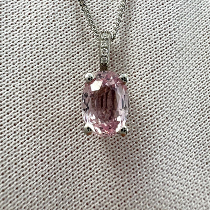 1.18ct Vivid Light Pink Sapphire & Diamond 18k White Gold Hidden Halo Pendant