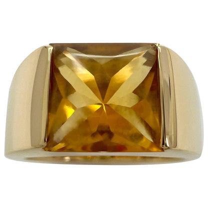 Cartier Rare Vintage Orange Citrine 18k Yellow Gold Tank Band Solo Ring EU50