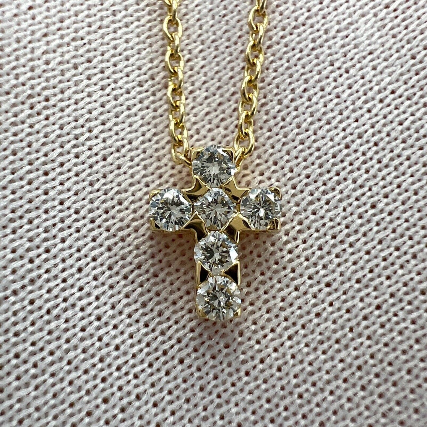 Vintage Van Cleef & Arpels Mini Cross Diamond 18k Yellow Gold Pendant Necklace