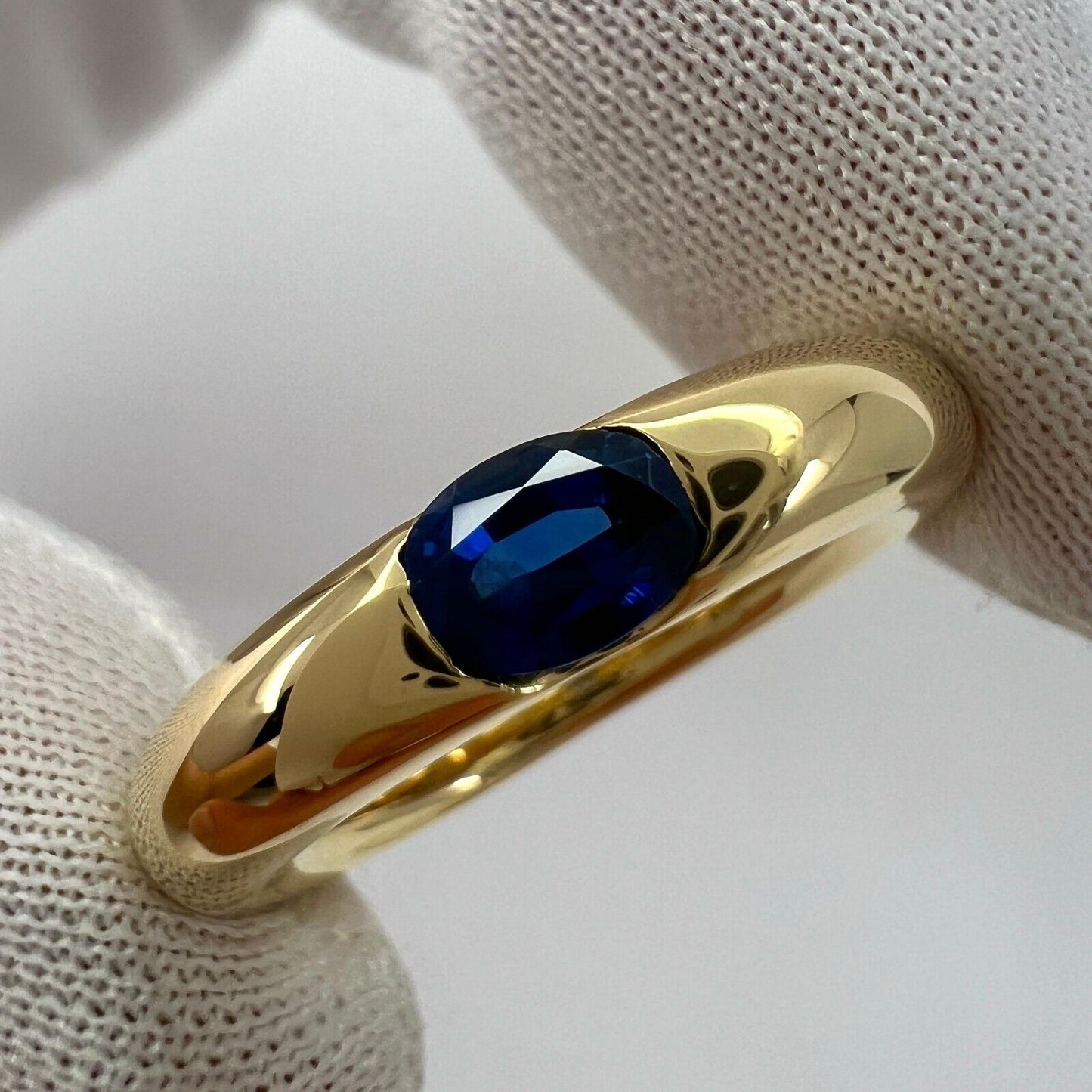 Vintage Cartier Blue Sapphire Oval Ellipse 18k Yellow Gold Solitaire Ring 51