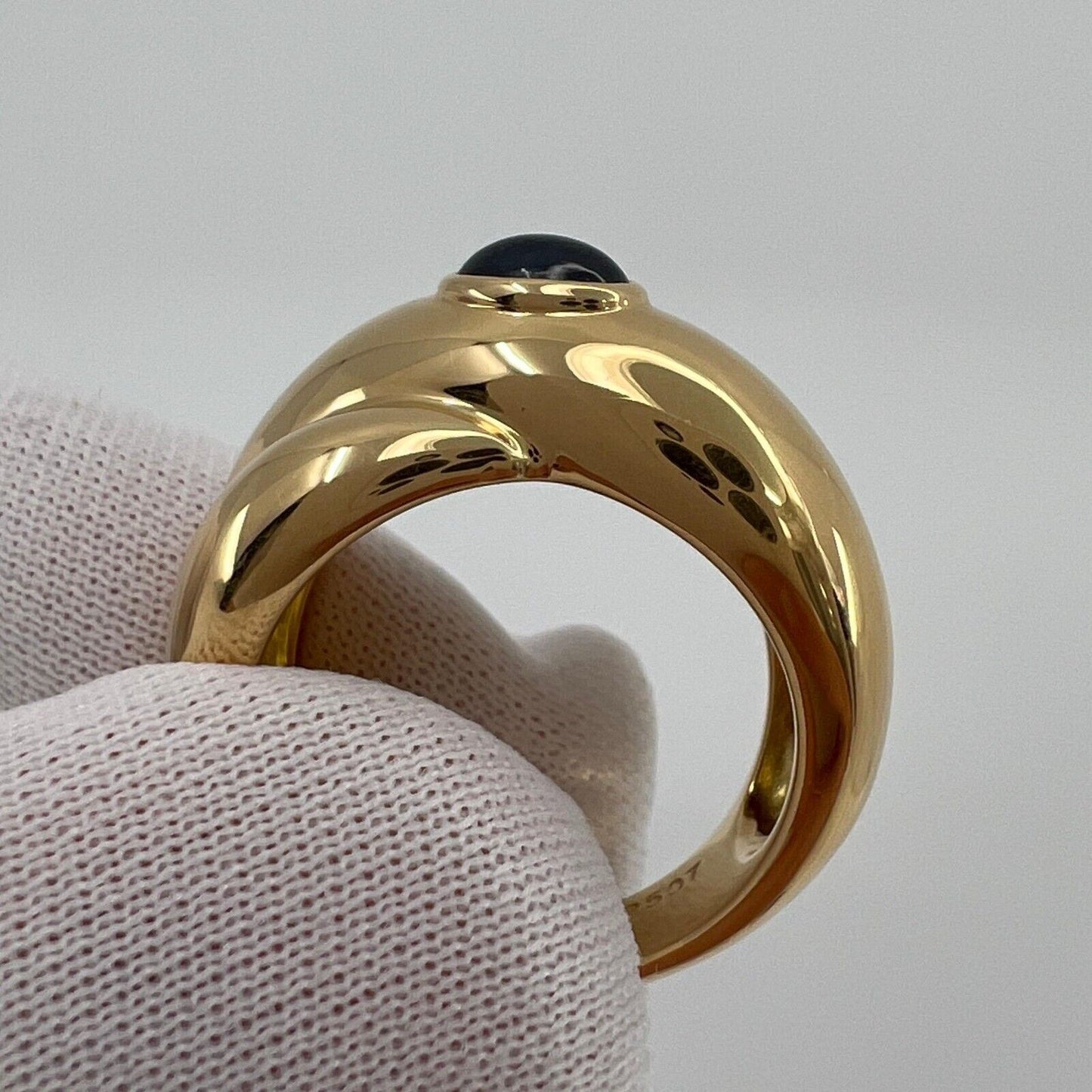 Vintage Cartier Blue Sapphire Oval Cabochon 18k Yellow Gold Colize Dome Ring 50