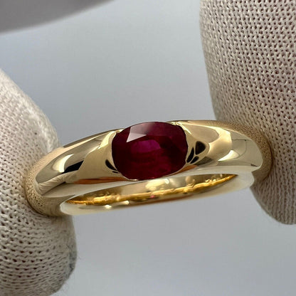 Vintage Cartier VIVID Red Ruby Oval Cut 18k Yellow Gold Solitaire Ellipse Ring 6