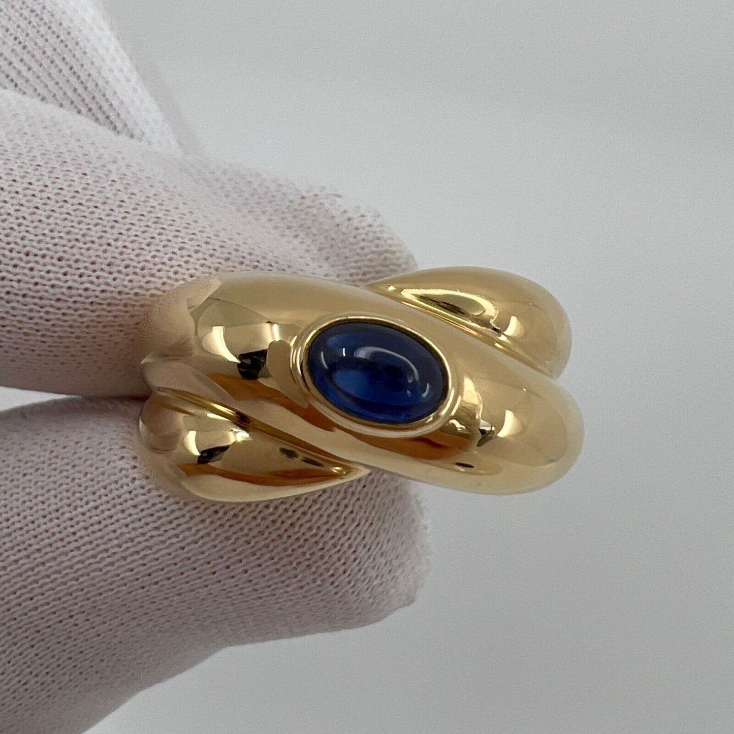 Vintage Cartier Blue Sapphire Oval Cabochon 18k Yellow Gold Colize Dome Ring 50