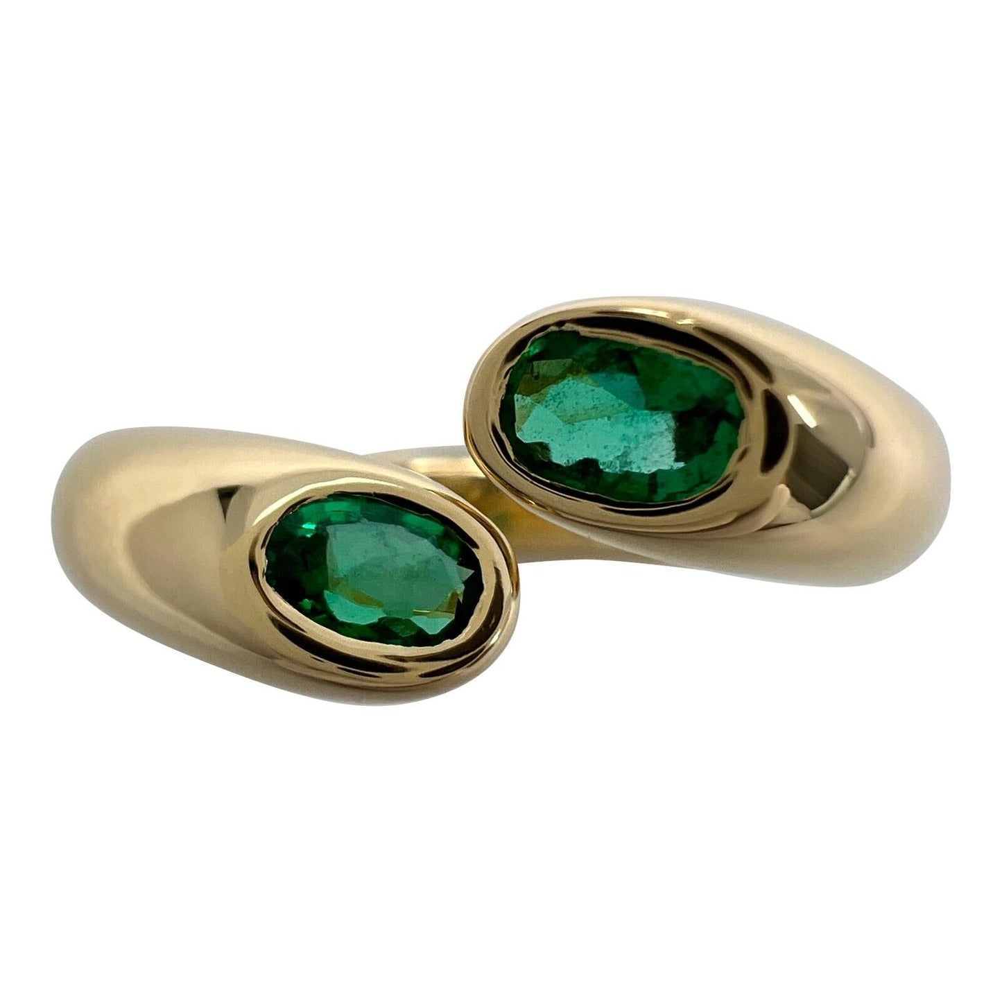 Rare Vintage Cartier Green Emerald Ellipse Oval Cut 18k Gold Bypass Split Ring