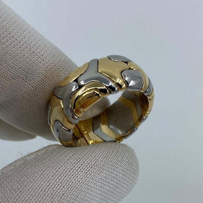 Very Rare Vintage Bvlgari Alveare 18k Yellow Gold & Steel Spring Wide Band Ring