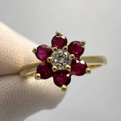 Vintage Tiffany & Co. Ruby And Diamond Flower 18k Yellow Gold Cluster Ring