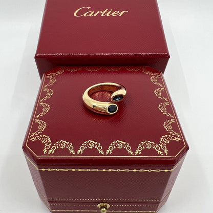 Cartier Deep Blue Sapphire Oval Cut Ellipse 18k Gold Bypass Split Ring EU52