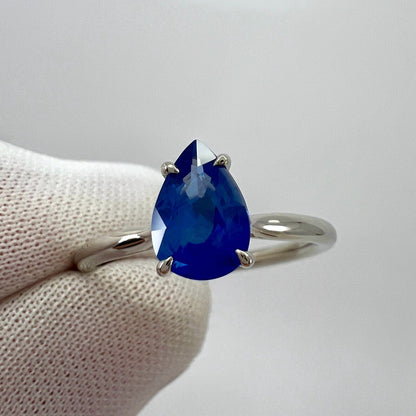 1.17ct Cornflower Blue Sapphire Pear Teardrop Cut 18k White Gold Solitaire Ring