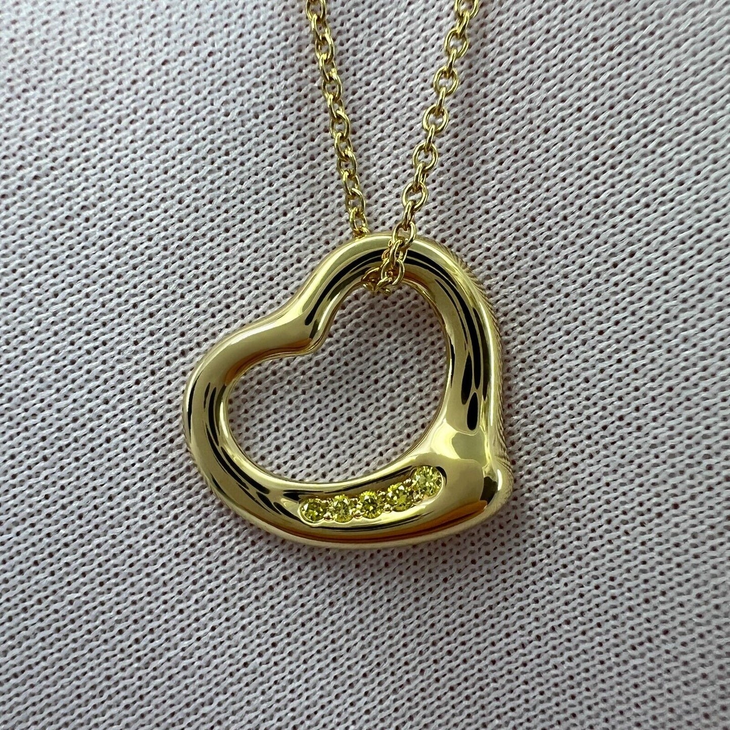 Tiffany & Co. Elsa Peretti Open Heart Yellow Diamond 18k Gold Pendant Necklace