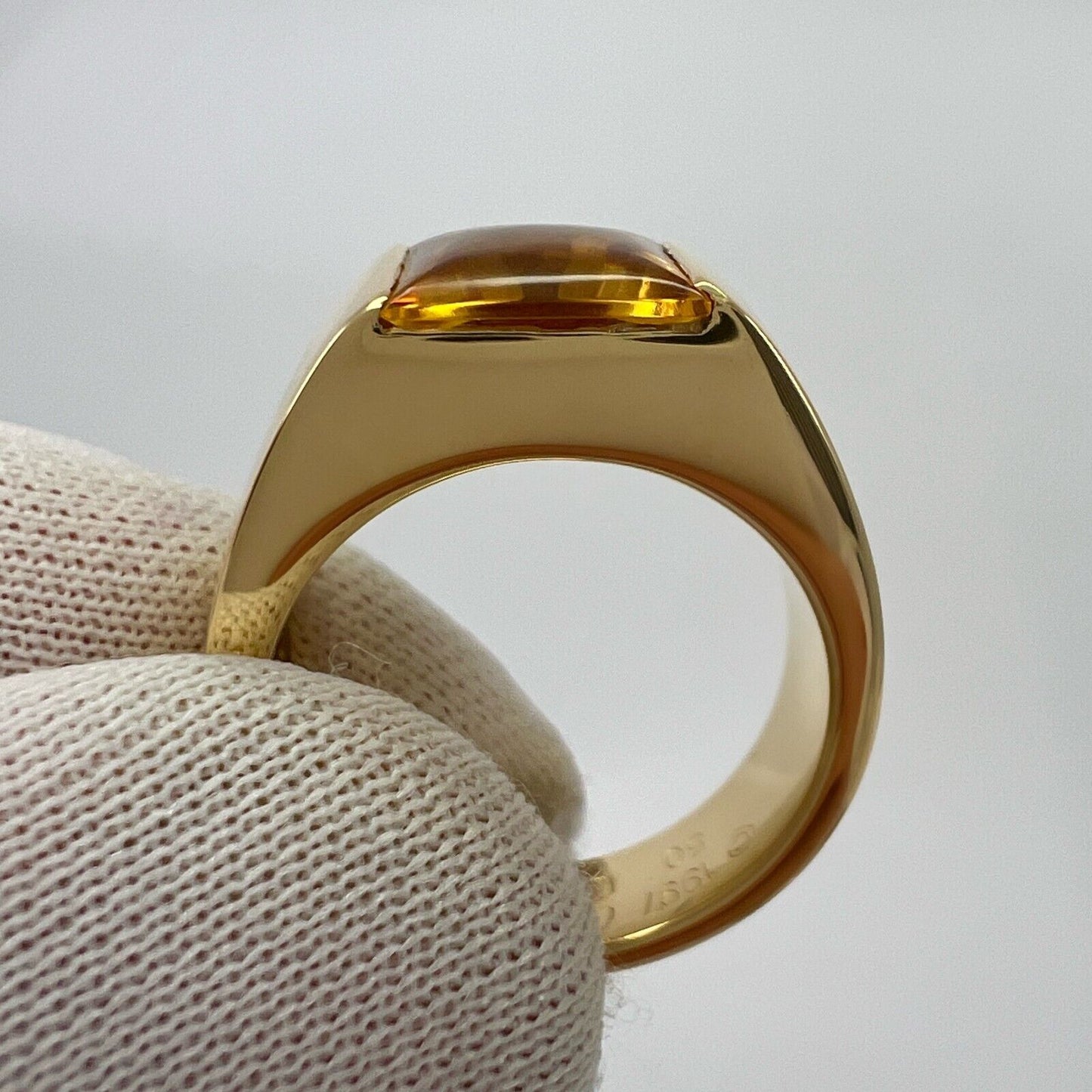 Cartier Rare Vintage Orange Citrine 18k Yellow Gold Tank Band Solo Ring EU50