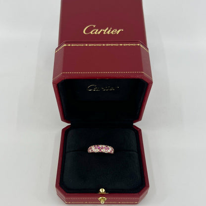 Rare Vintage Cartier Pavé Pink Sapphire & Diamond 18k Rose Gold Band Dome Ring