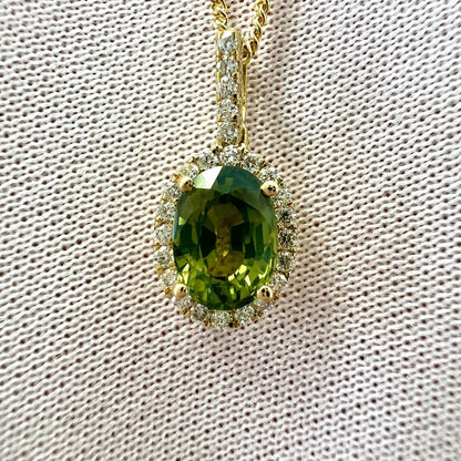 GIA Certified Untreated Australian Green Sapphire 18k Gold Diamond Halo Pendant