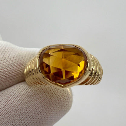 Rare Vintage Bvlgari Citrine Fancy Rose Cushion Cut 18k Yellow Gold Doppio Ring