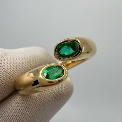 Rare Vintage Cartier Green Emerald Ellipse Oval Cut 18k Gold Bypass Split Ring