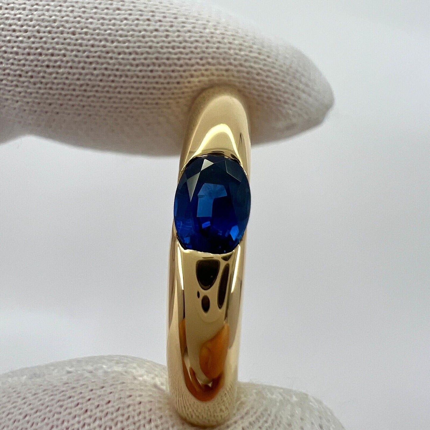 Vintage Cartier Blue Sapphire Oval Ellipse 18k Yellow Gold Solitaire Ring 51