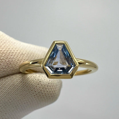0.54ct Light Blue Ceylon Sapphire Shield Cut 18k Yellow Gold Solitaire Ring
