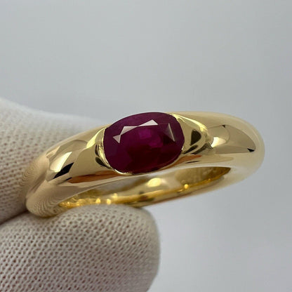 Vintage Cartier Deep Red Ruby Ellipse 18k Yellow Gold Oval Cut Solitaire Ring 49