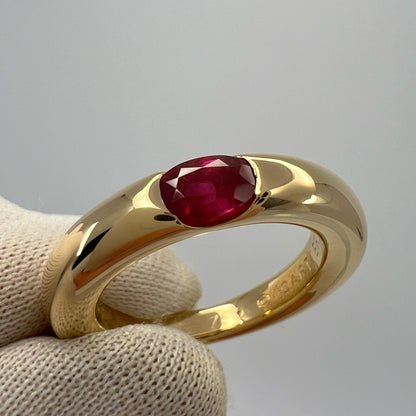 Vintage Cartier VIVID Red Ruby Oval Cut 18k Yellow Gold Solitaire Ellipse Ring 6