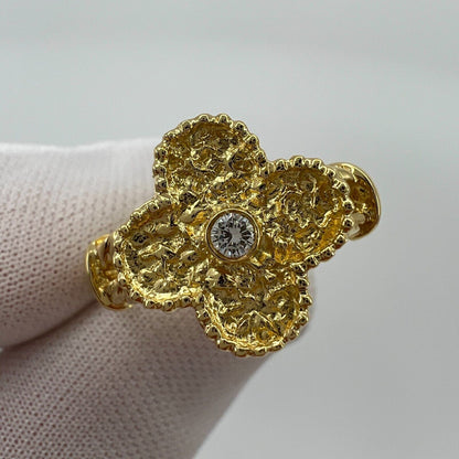 Rare Vintage Van Cleef & Arpels Alhambra Diamond Flower 18k Yellow Gold Ring