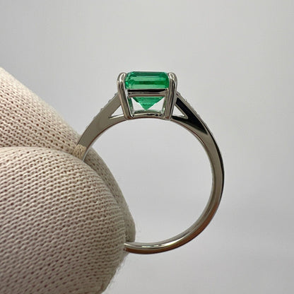 1.07ct Light Green Colombian Emerald And Diamond Accent Platinum Solitaire Ring