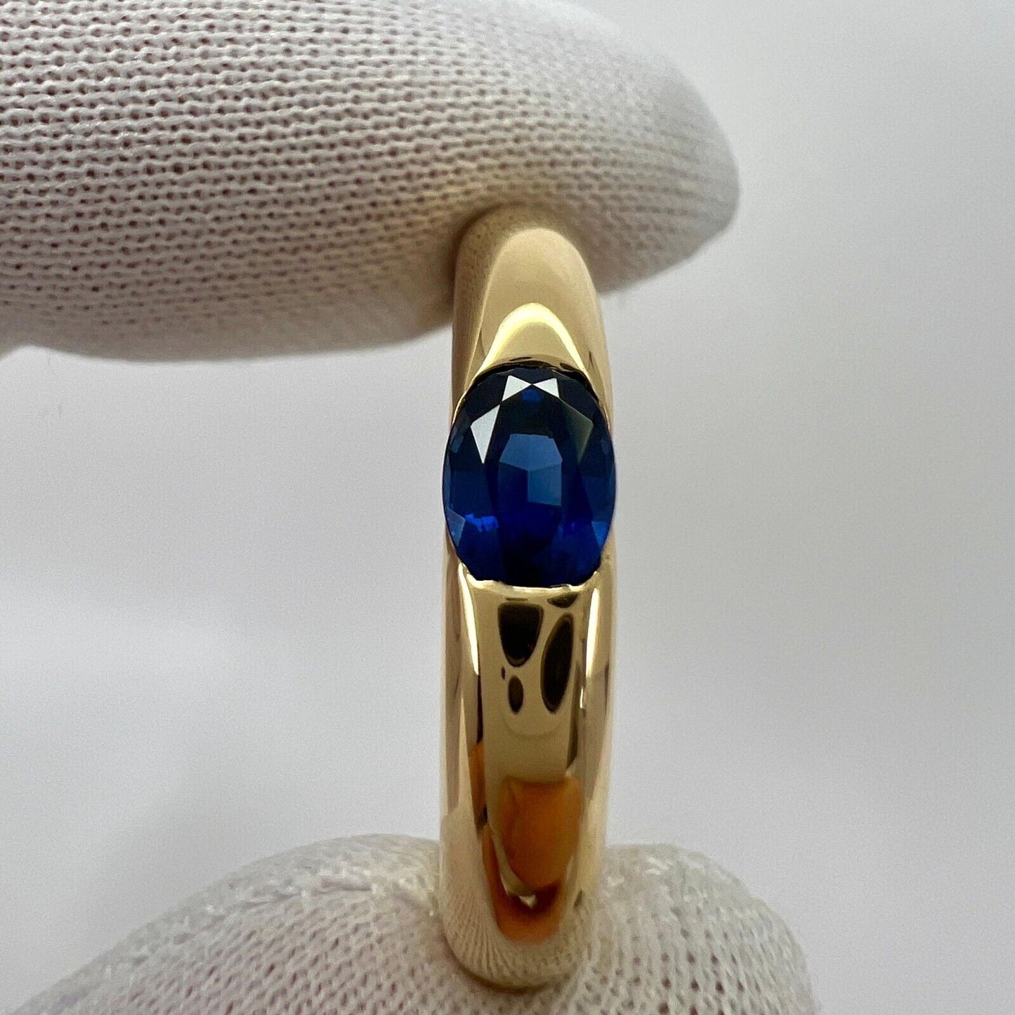 Vintage Cartier Blue Sapphire Oval Ellipse 18k Yellow Gold Solitaire Ring 51