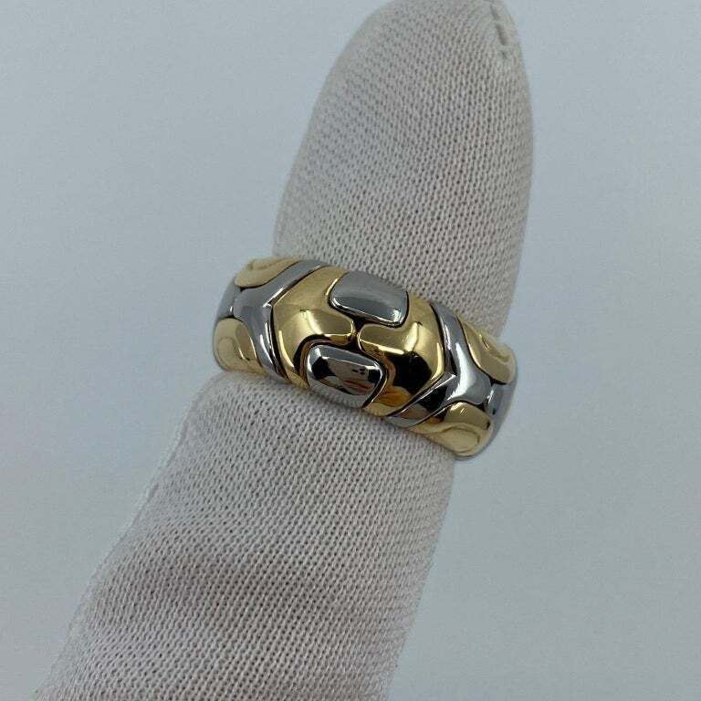 Very Rare Vintage Bvlgari Alveare 18k Yellow Gold & Steel Spring Wide Band Ring