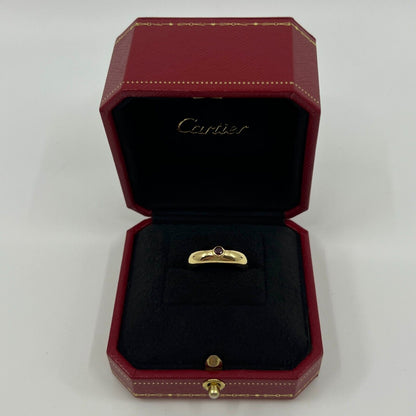 Vintage Cartier Round Cut Red Ruby 18k Yellow Gold Signet Style Domed Ring US5.5