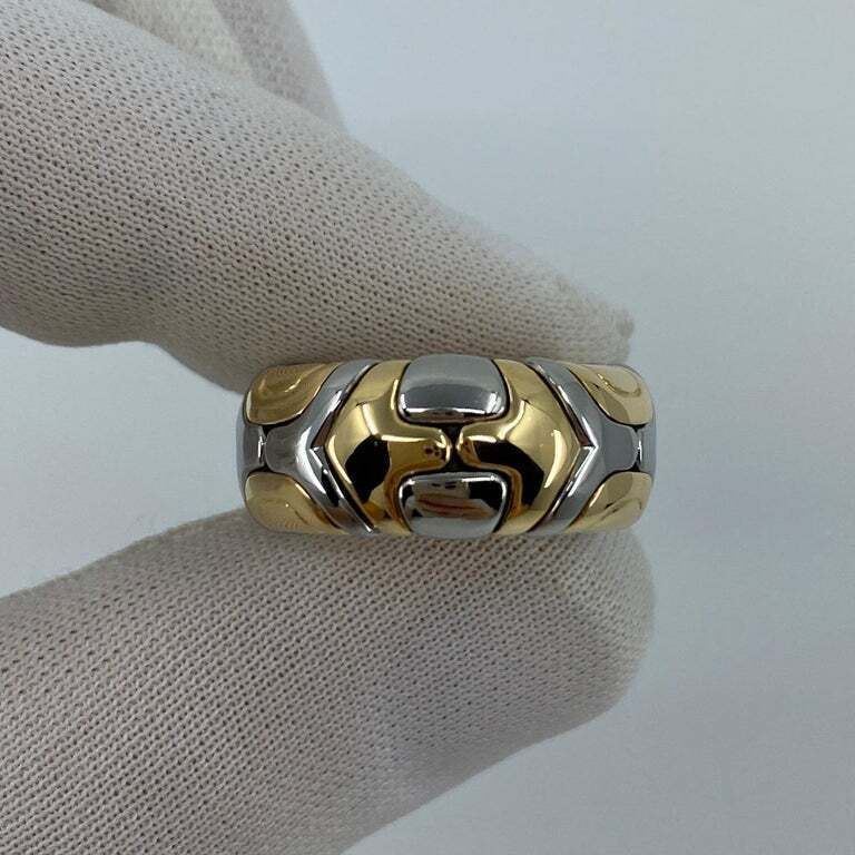 Very Rare Vintage Bvlgari Alveare 18k Yellow Gold & Steel Spring Wide Band Ring