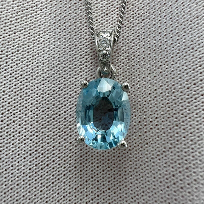 1.26ct Oval Cut Blue Aquamarine & Diamond Platinum Solitaire Pendant Necklace