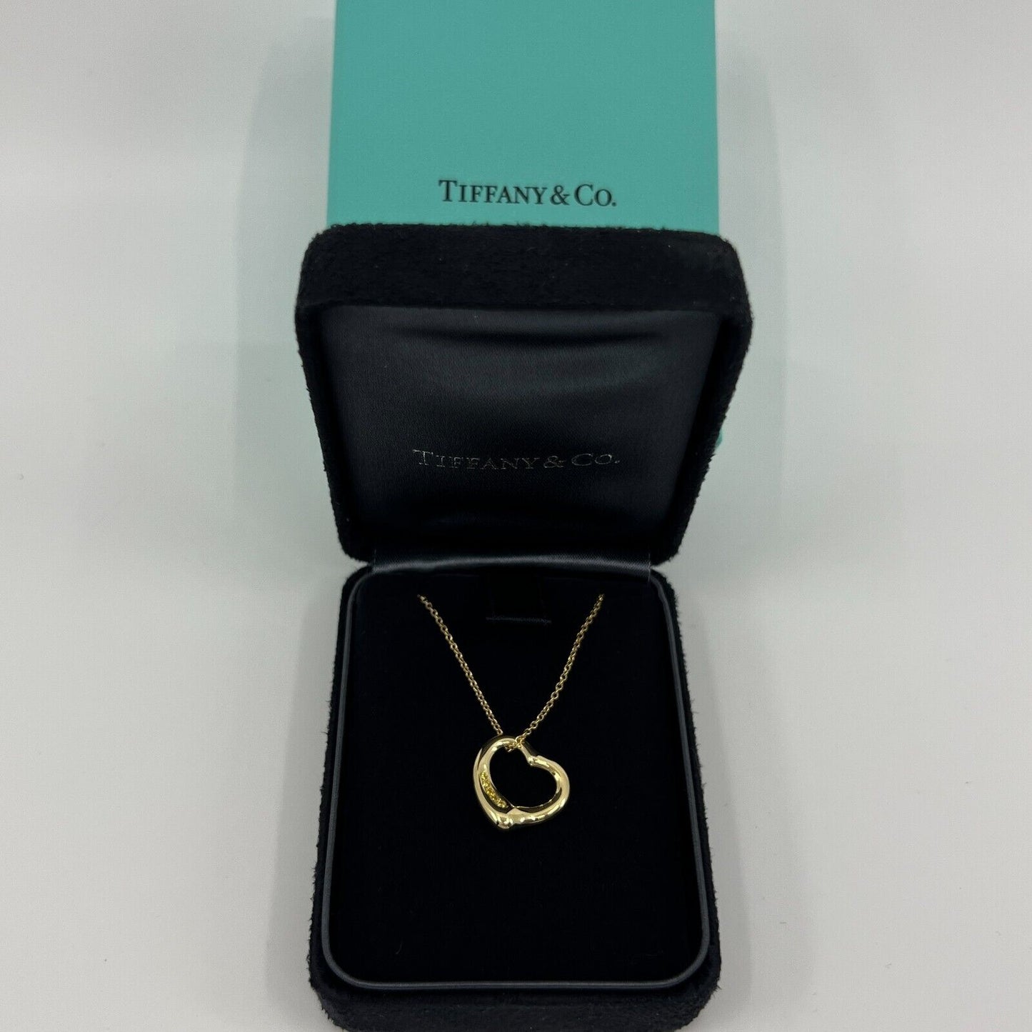 Tiffany & Co. Elsa Peretti Open Heart Yellow Diamond 18k Gold Pendant Necklace