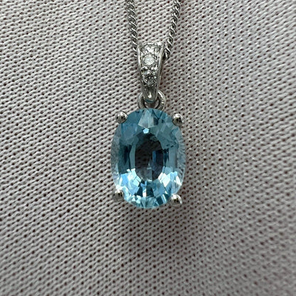 1.26ct Oval Cut Blue Aquamarine & Diamond Platinum Solitaire Pendant Necklace