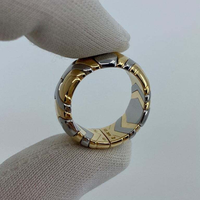 Very Rare Vintage Bvlgari Alveare 18k Yellow Gold & Steel Spring Wide Band Ring