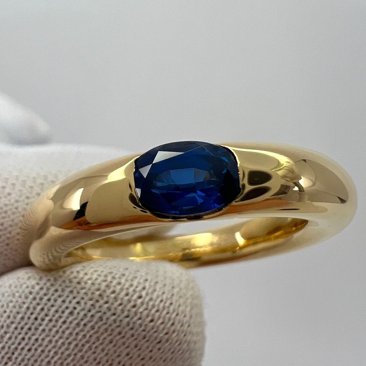 Vintage Cartier Blue Sapphire Oval Ellipse 18k Yellow Gold Solitaire Ring 51