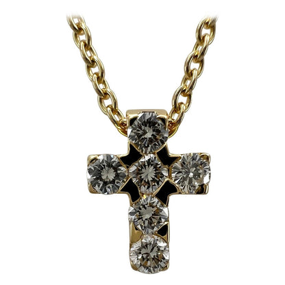 Vintage Van Cleef & Arpels Mini Cross Diamond 18k Yellow Gold Pendant Necklace